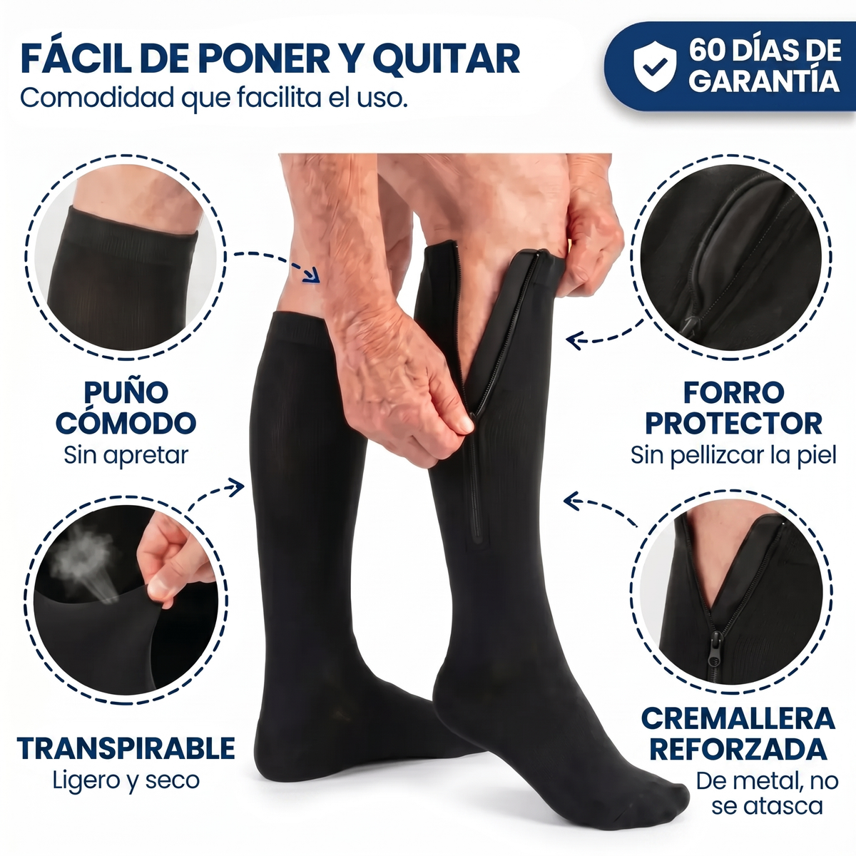 Medias de compresión con cremallera
